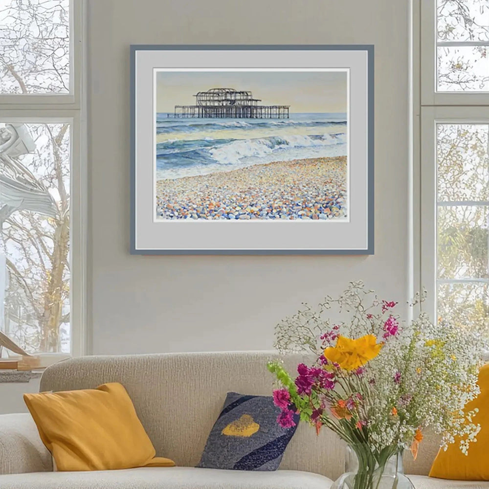 Framed print of the old West Pier at Brighton on a living wall
