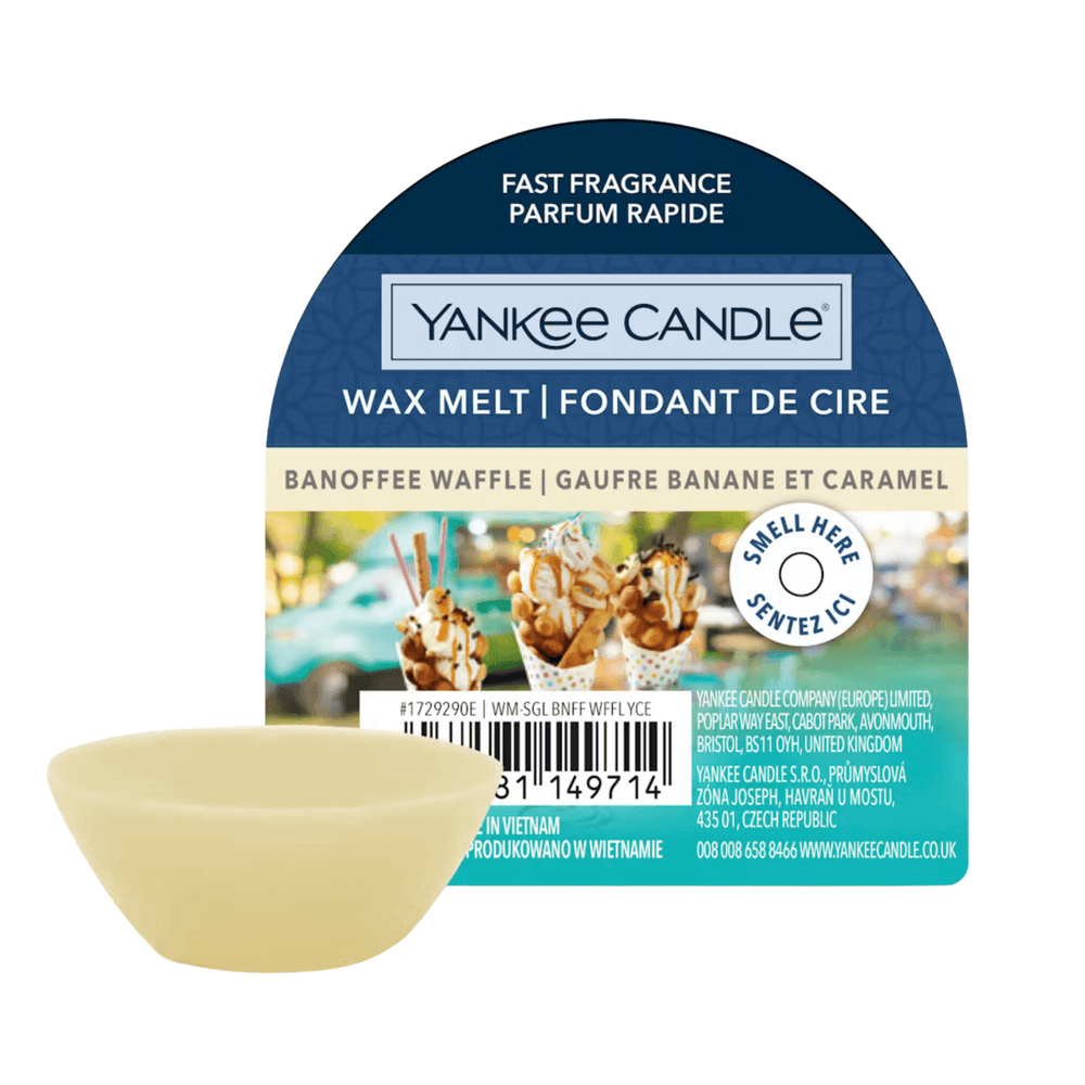 yankee candle banoffee waffle max melt packaging with 1 wax melt cup