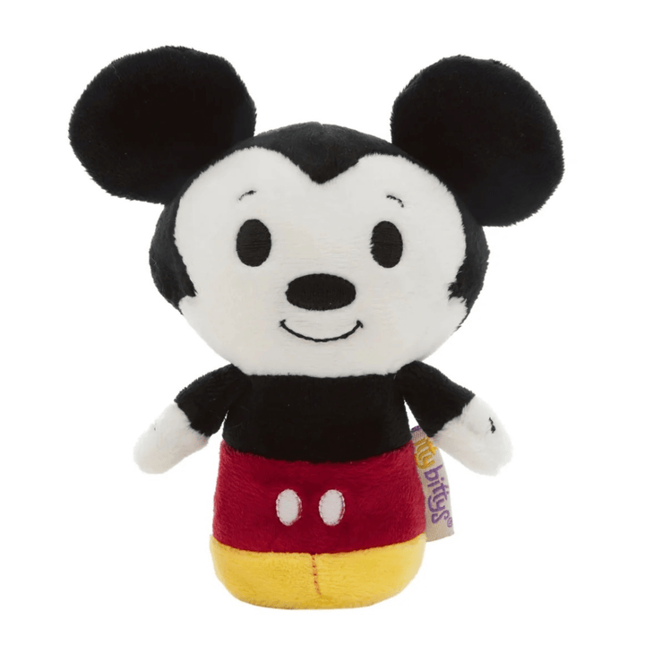 mickey mouse oft mini plush toy itty bittys label on white background