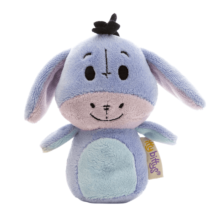 Plush toy resembling a character with a blue body and pink face on a white background - eeyore