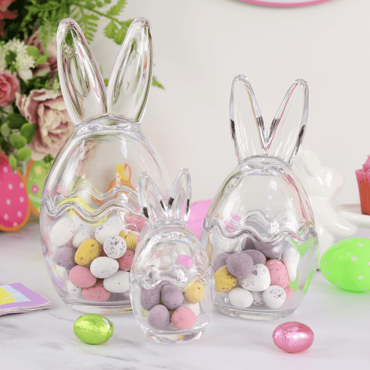 Set of 3 Easter Bunny Ears Glass Treat Sweets Storage Jars