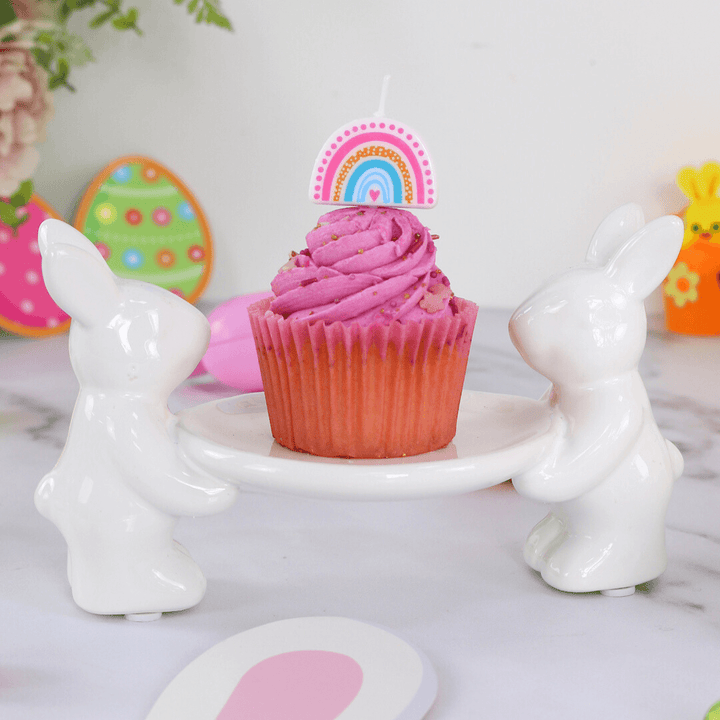 White Rabbits Easter Cake Display Plate Candy Table Decoration