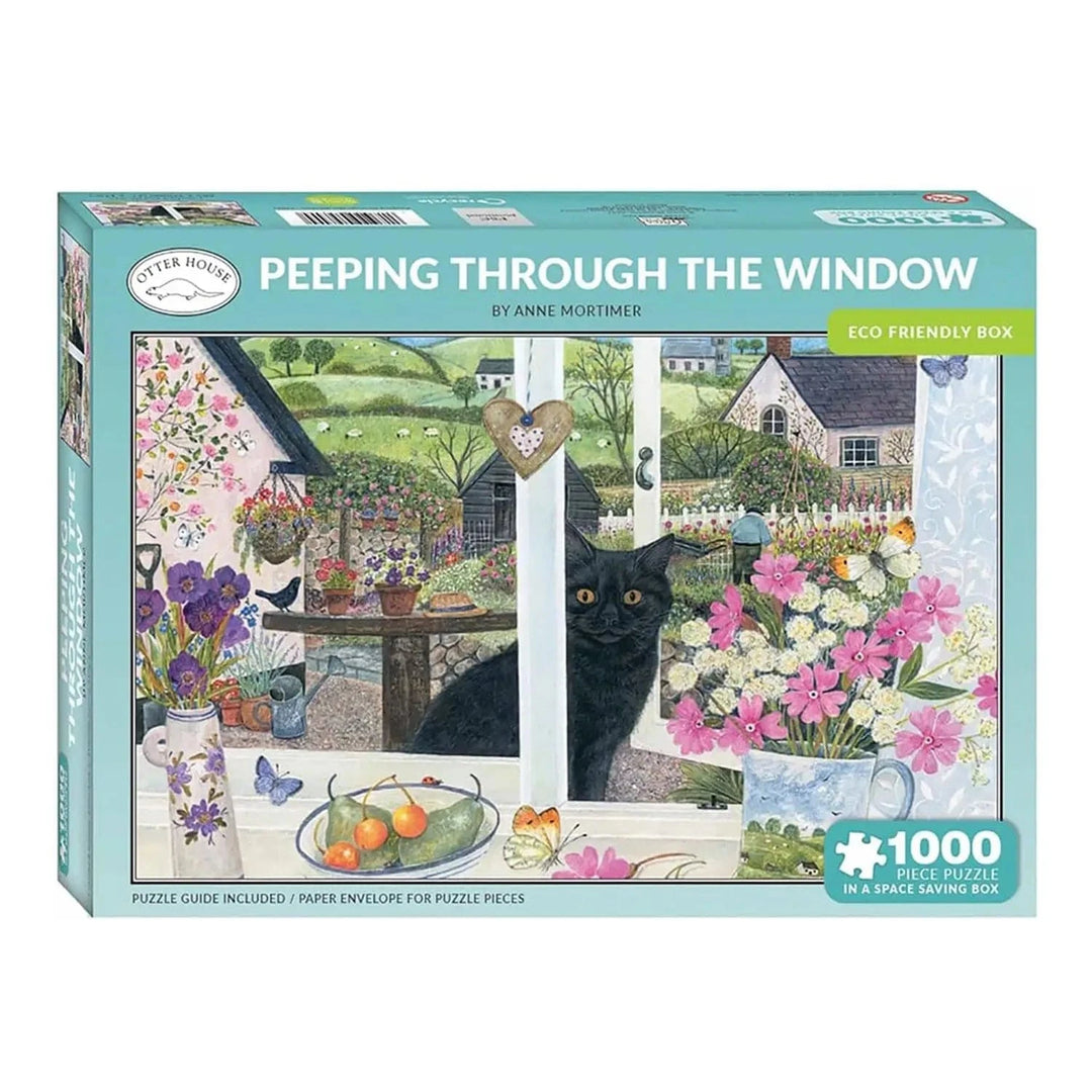 Peeping through the window black cat scene 1000 piece Otter House jigsaw puzzle in the box