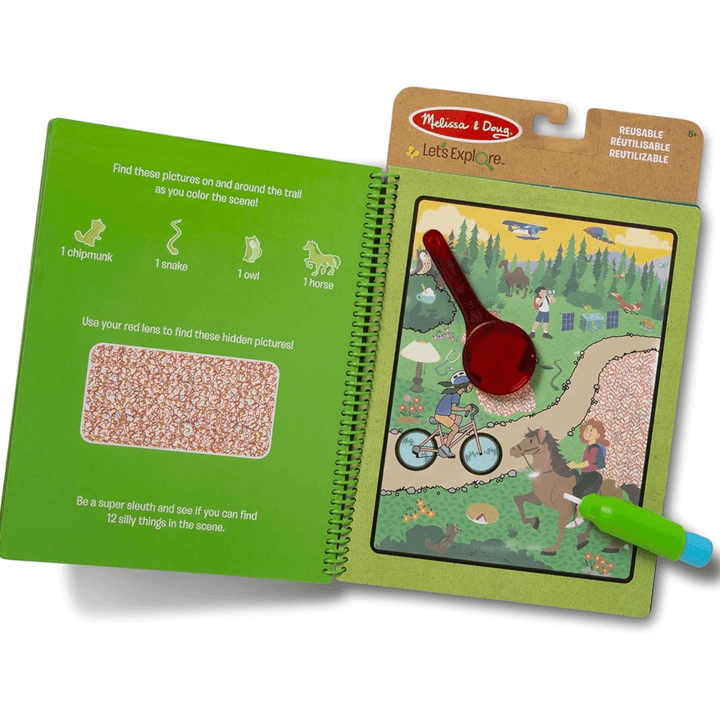 additional page view inside of cycling train coloured to completion with additional seek and find activities using the red lens