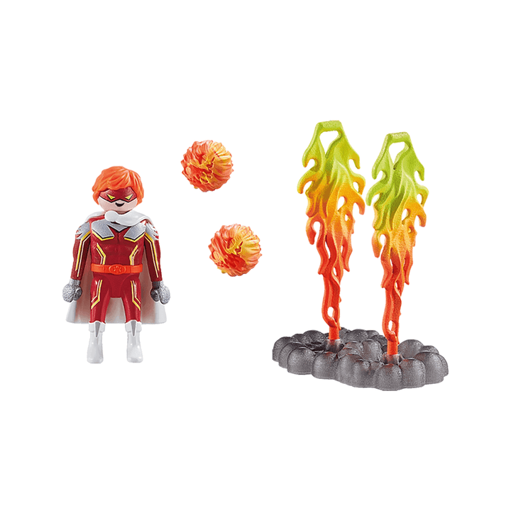 super hero, fire flames, beams