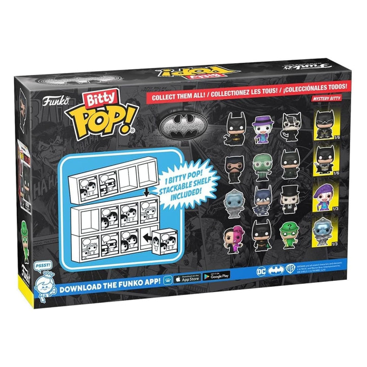 Funko Pop! packaging with various character illustrations on a black background