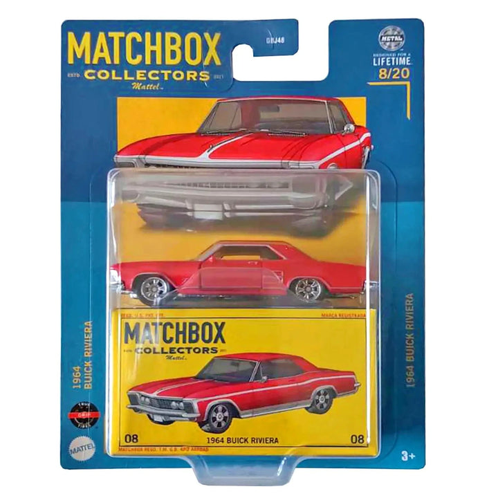 Matchbox Collectors red 1964 Buick Riviera model car in packaging