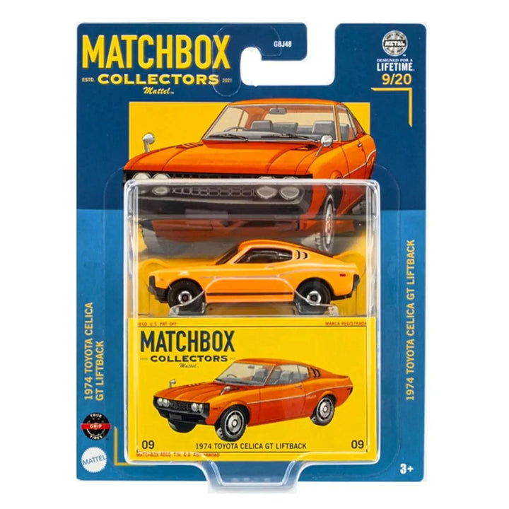 Matchbox Collectors Orange 1974 Toyota Celica GT Liftback model car in packaging