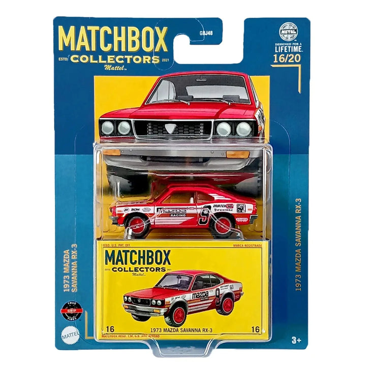 Matchbox Collectors red 1973 Mazda Savanna RX-3 model car in packaging