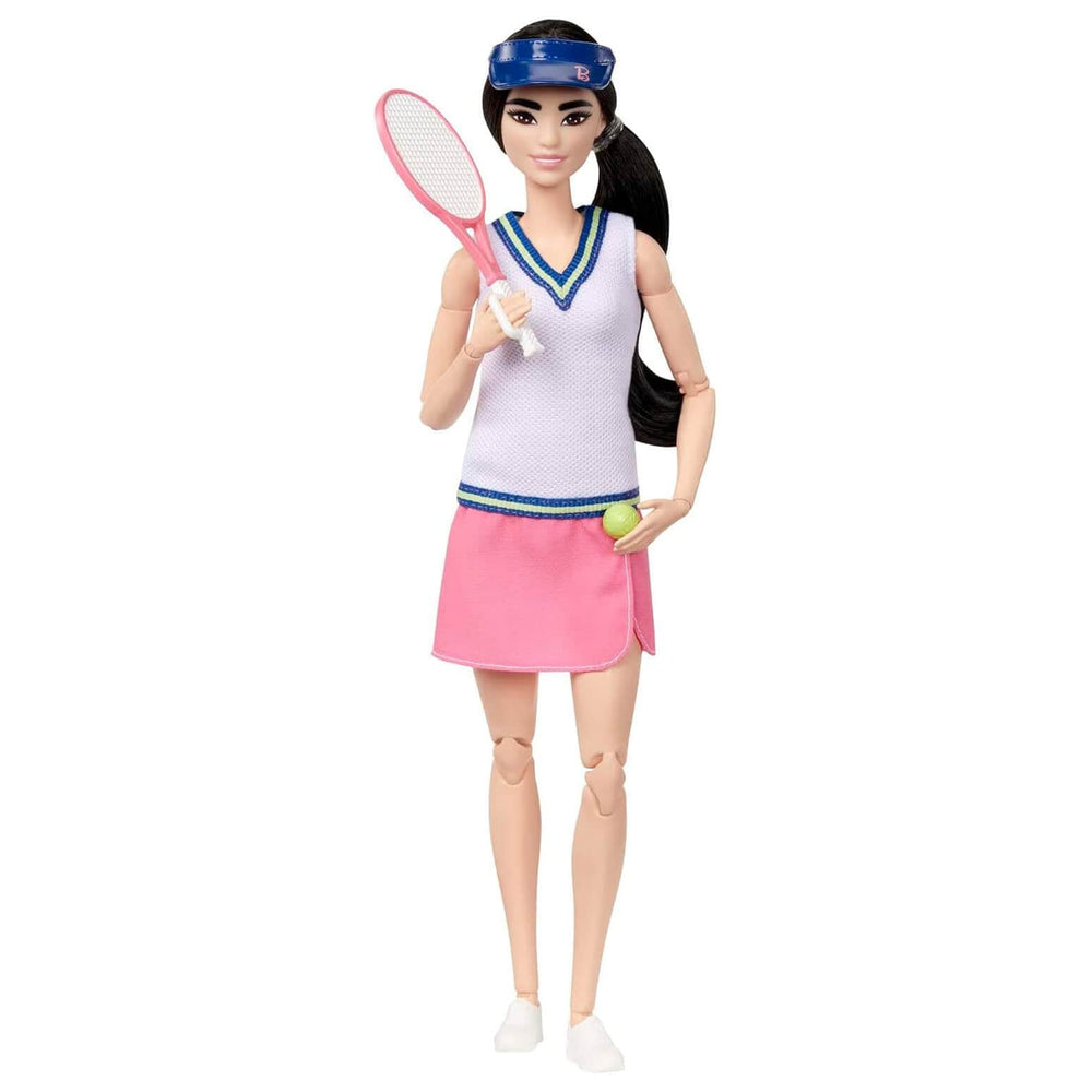 Barbie tennis player doll with racquet, ball and sun visor