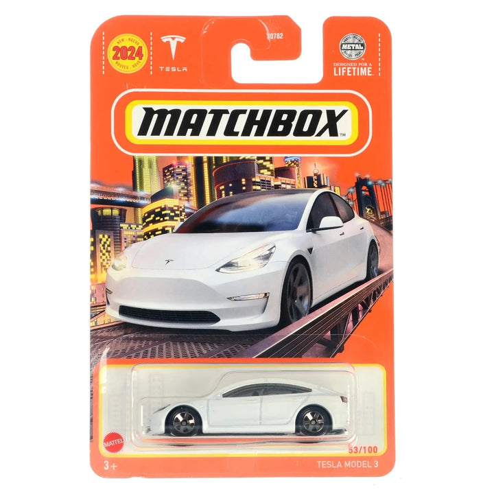 Tesla Model 3 model car from Matchbox die-cast collection 30782