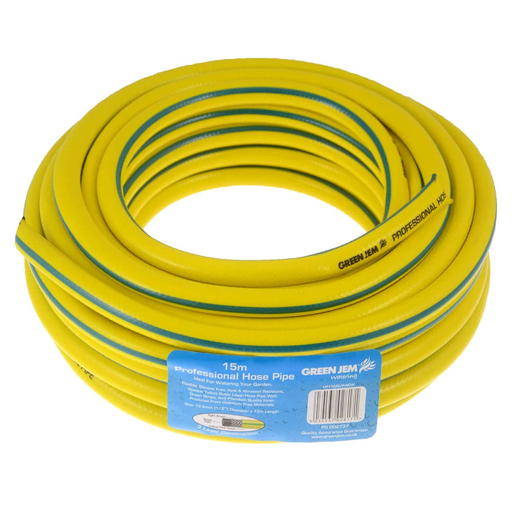 Bright yellow with green stripe PVC garden hose 15m