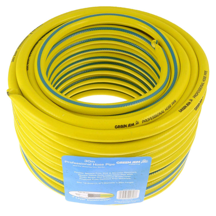 Green Jem Professional Hose Pipe in bright yellow with green stripe
