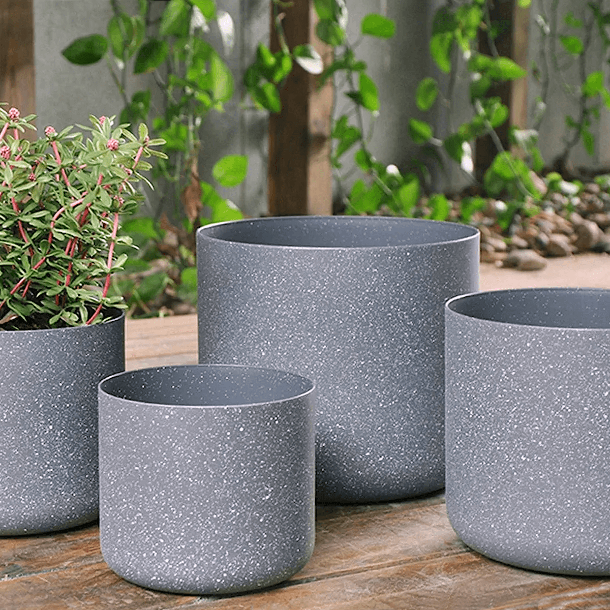grey plastic plant pots Buy Set of 4 Plastic Plant Pots Sandstone Online