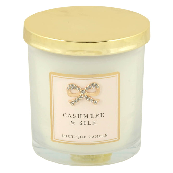 Boutique Candle Scented Hand Poured Soy Wax Diamante Bow 9cm Cashmere & Silk