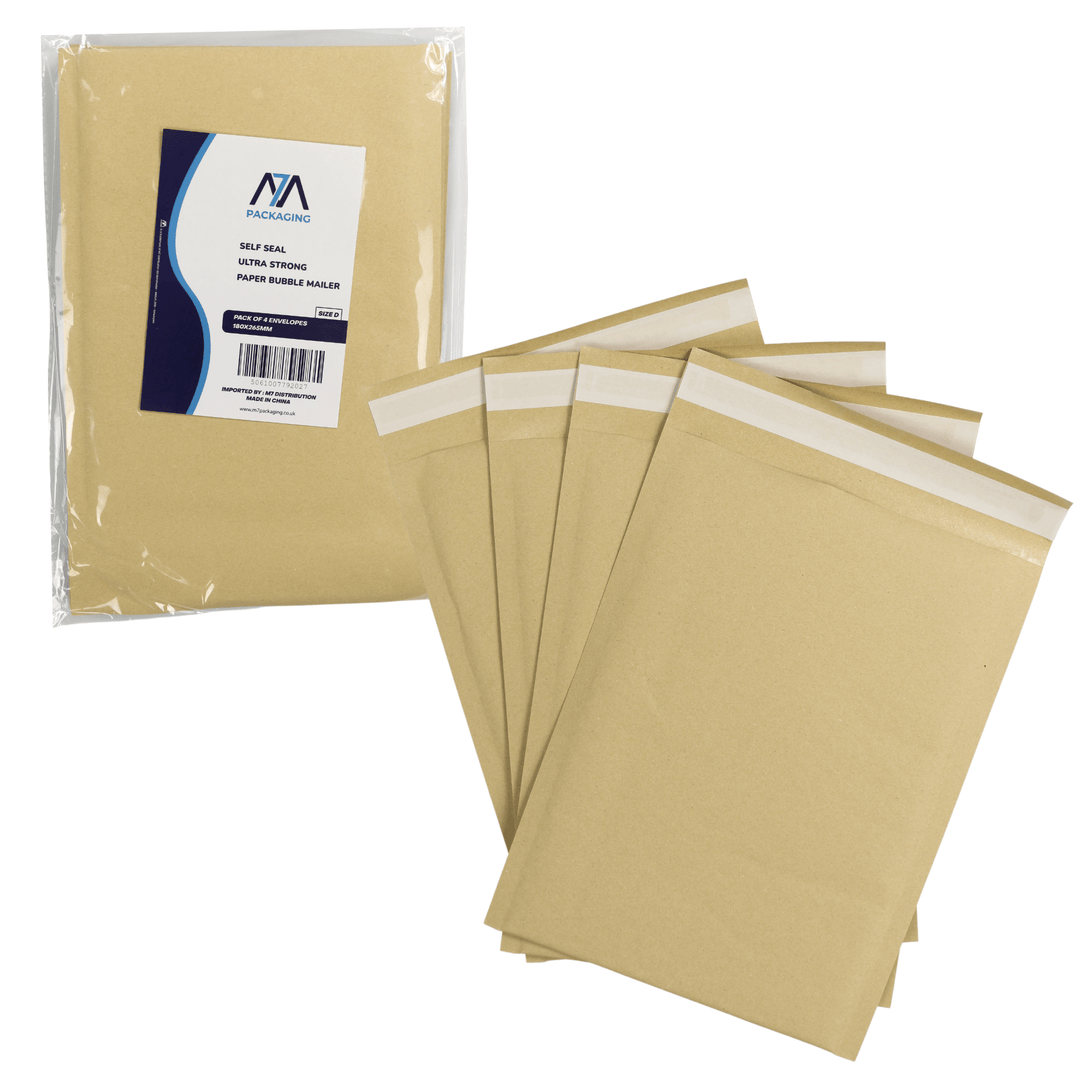 size D M7 envelope with paper brown exterior set of 4 on white background