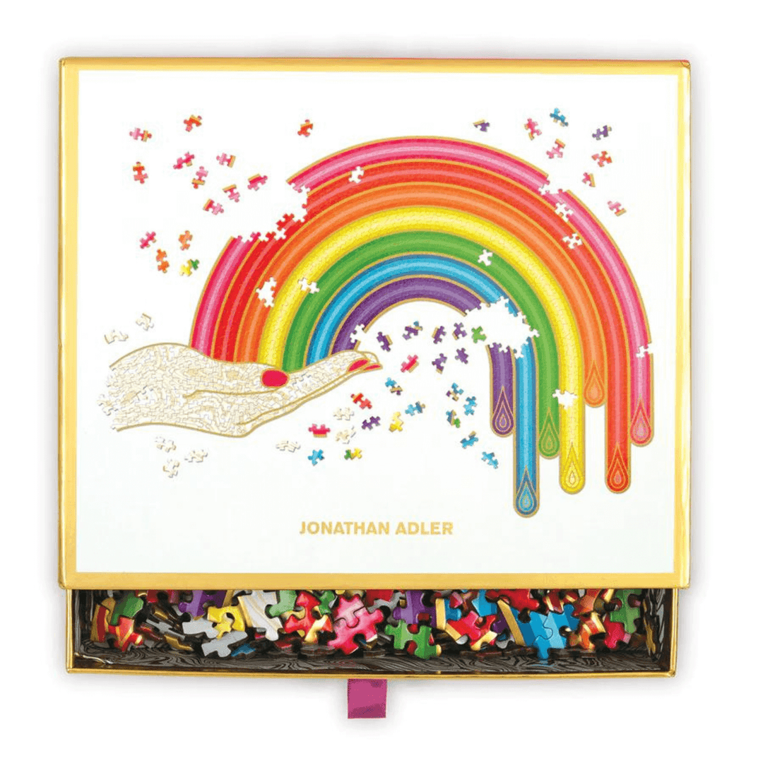 rainbow hand jigsaw puzzle with drawer style storage box with ribbon pull tab