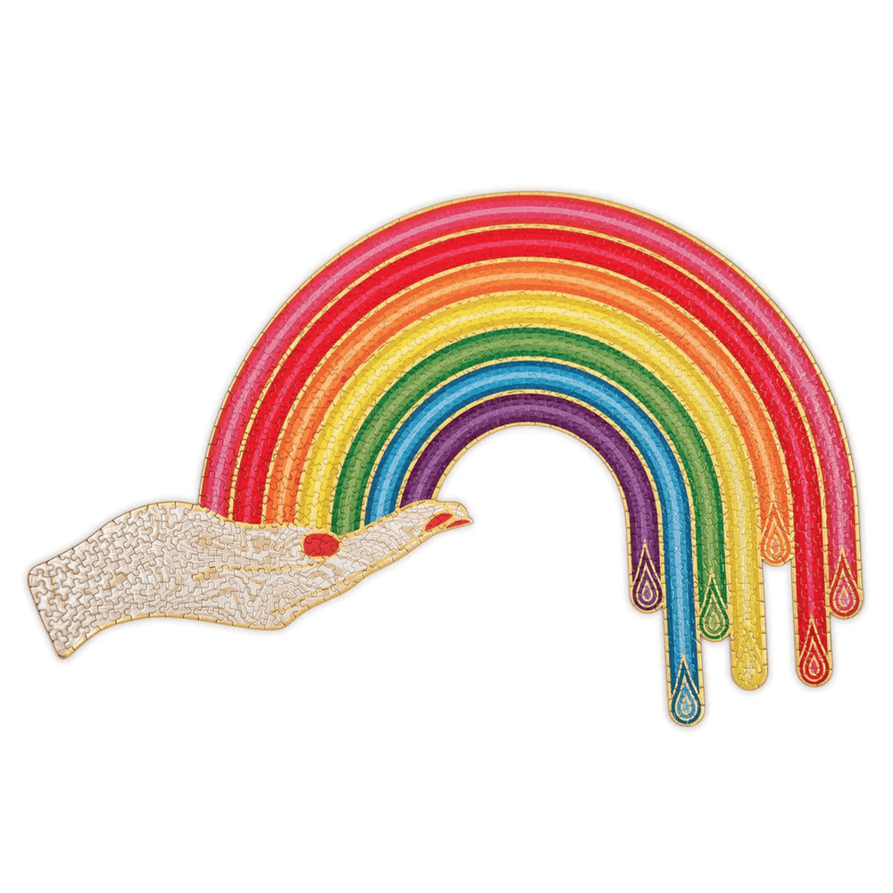 rainbow hand shaped jigsaw puzzle complete with foil finished gold outlines
