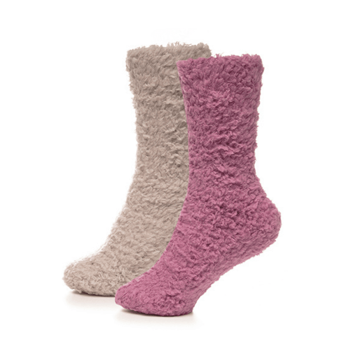 cream and pink teddy socks on foot
