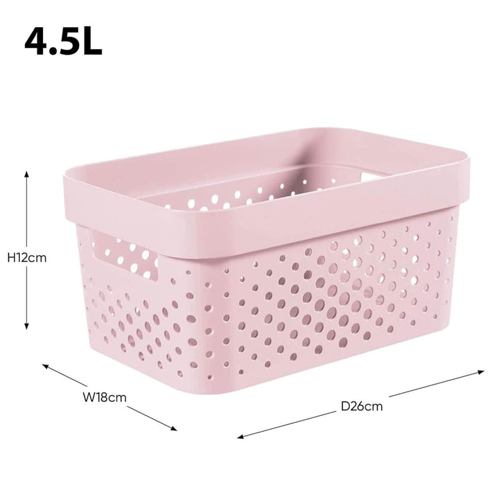 4.5L pink storage box showing measurements