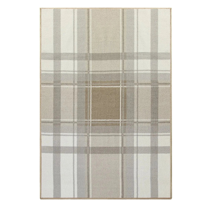 Beige and grey checked pattern floor rug