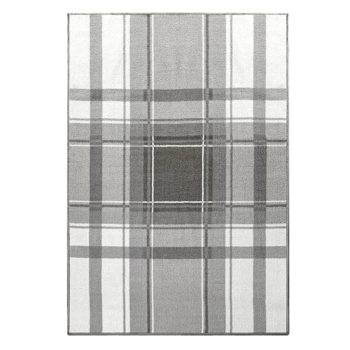 Shades of grey checked pattern floor rug