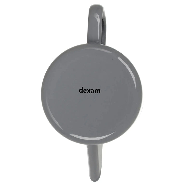 Underside view of a slate grey coffee pot with Dexam brand printed on the base