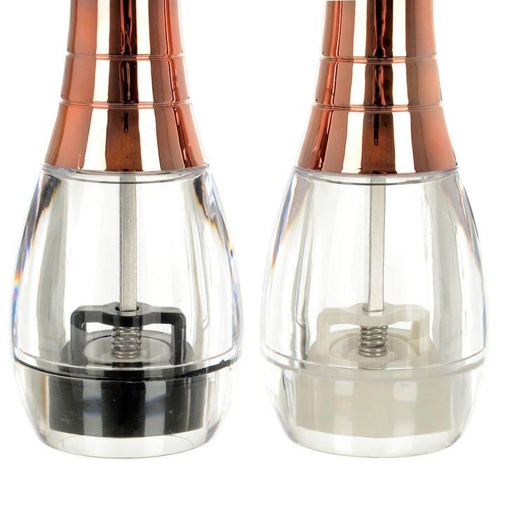 Close up of the grinders in a salt and pepper mill set