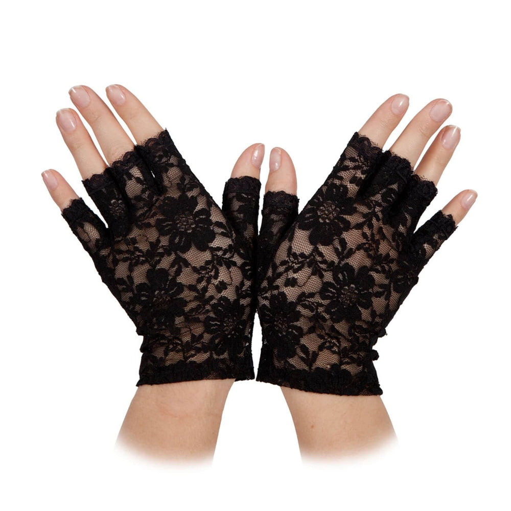Womens Fingerless Gloves Lace Madonna 80s Fancy Dress Black