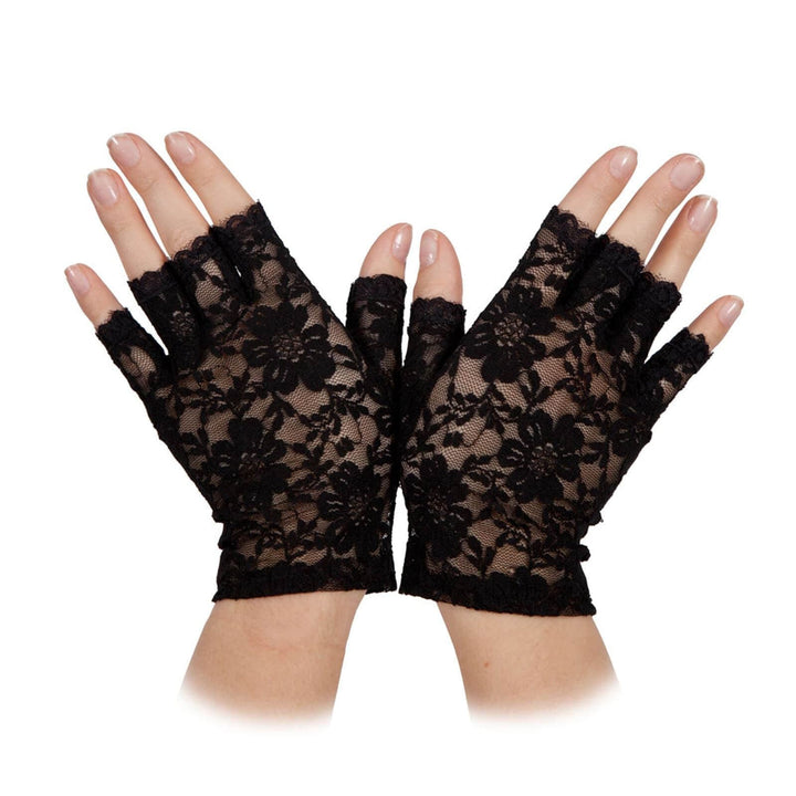 Womens Fingerless Gloves Lace Madonna 80s Fancy Dress Black