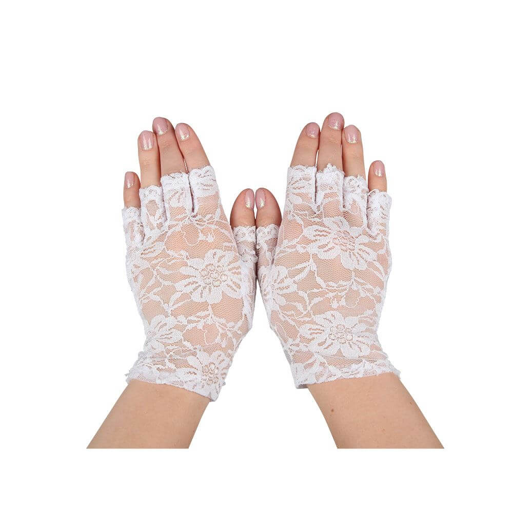 Womens Fingerless Gloves Lace Madonna 80s Fancy Dress White