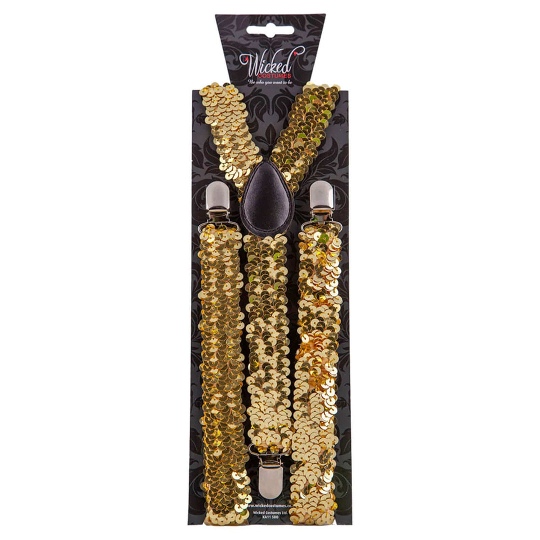 Adult Sequin Braces Adjustable Fancy Dress Showman Gold