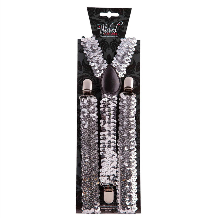 Adult Sequin Braces Adjustable Fancy Dress Showman Silver