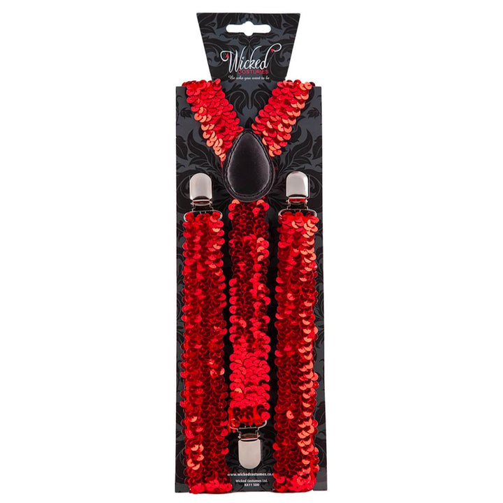 Adult Sequin Braces Adjustable Fancy Dress Showman Red