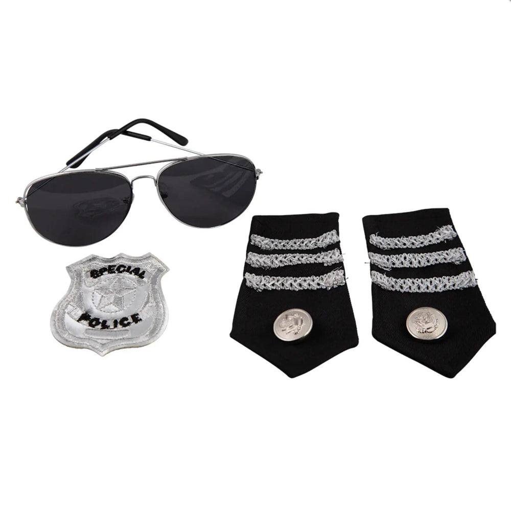 3 piece set of police fancy dress accessories including shades, badge and epaulettes