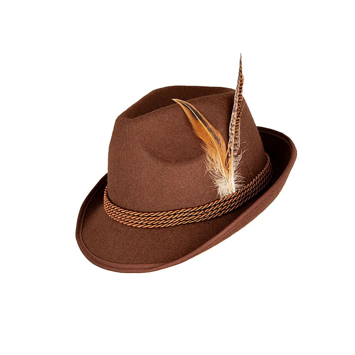 Brown felt Bavarian hat with feathers for German fancy dress costumes