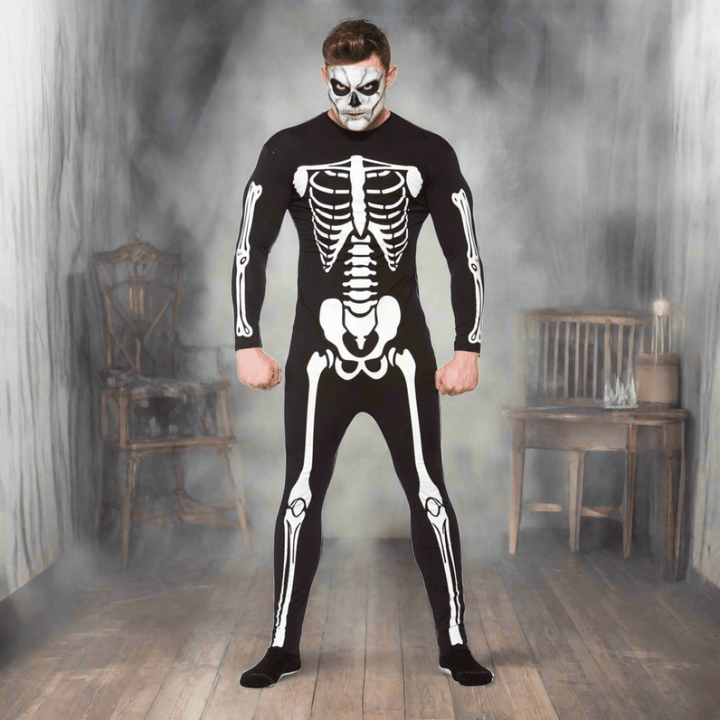 Skeleton Jumpsuit Adults Unisex Fancy Dress Halloween Fun Costume L
