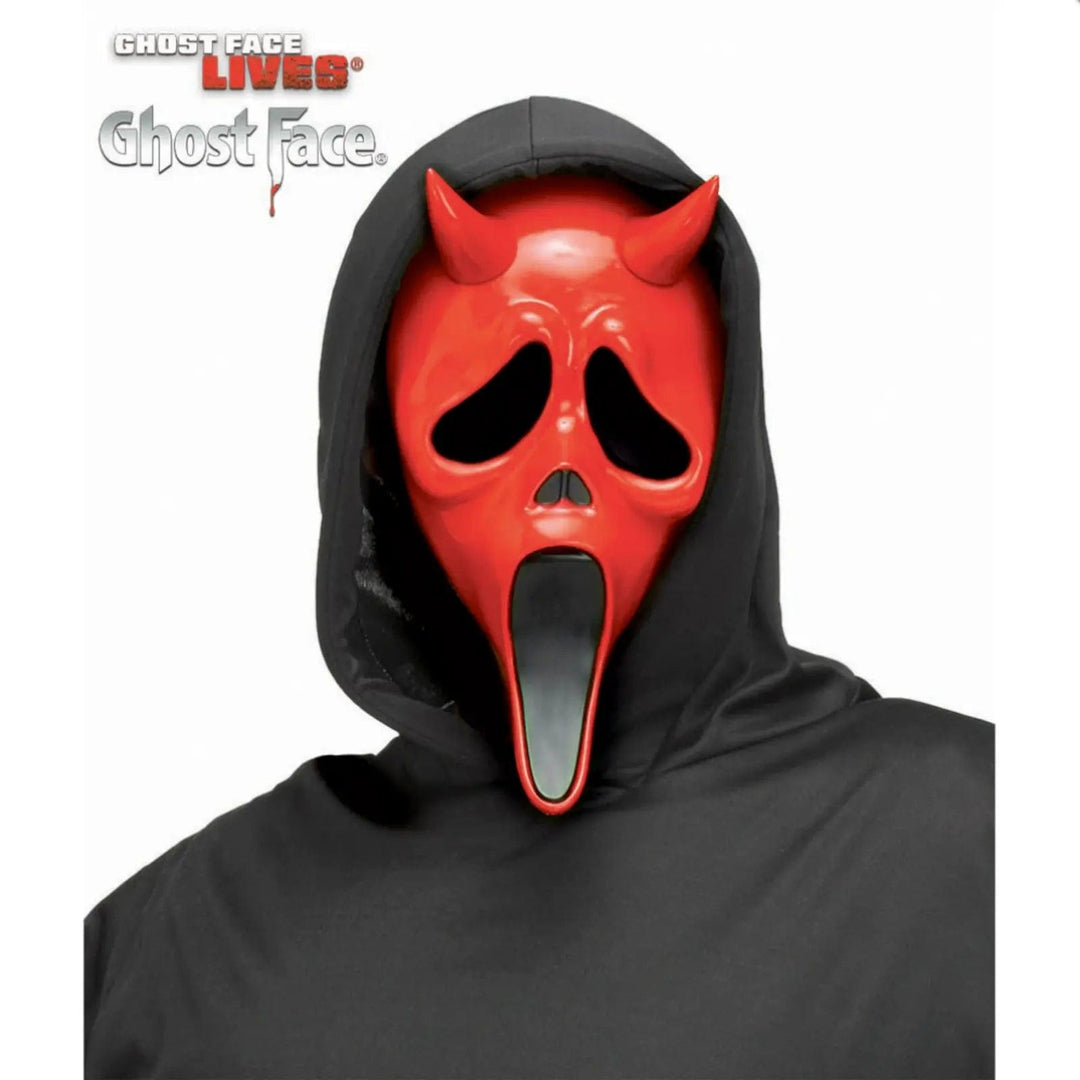 Ghost Face red devil mask with red horns and black hood