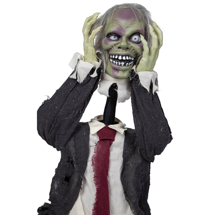 Moving zombie figure taking its head off its shoulders