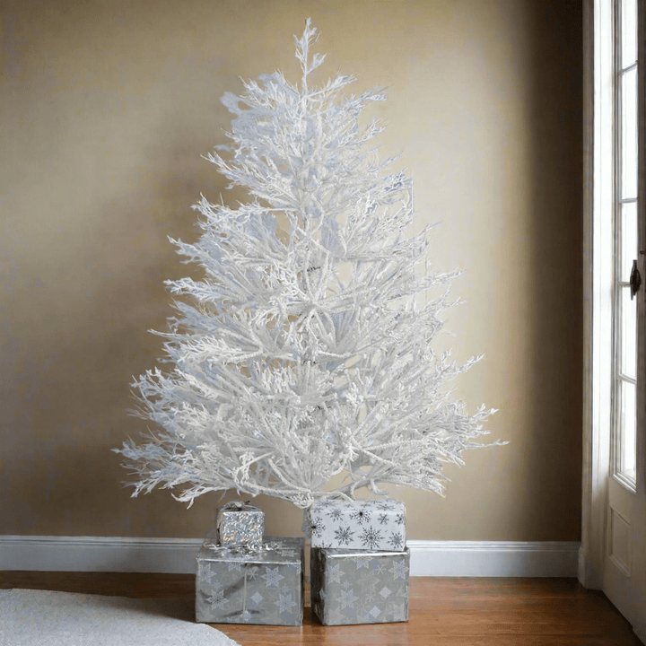 180cm White Snowy Twig Tree With White Metal Base