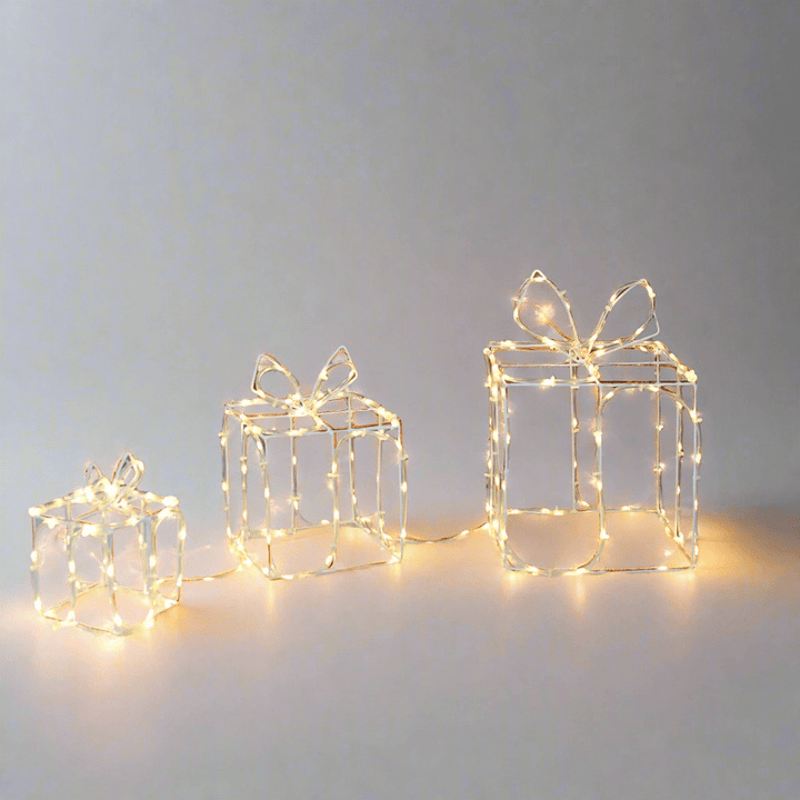 Set of 3 LED Gift Boxes Christmas Rope Light Decoration 94cm