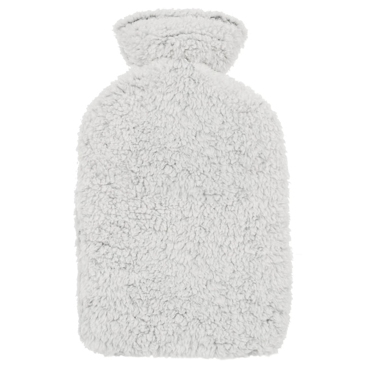 Hot Water Bottle Grey Luxury Sherpa Thick Fleece Cover 2 Litre
