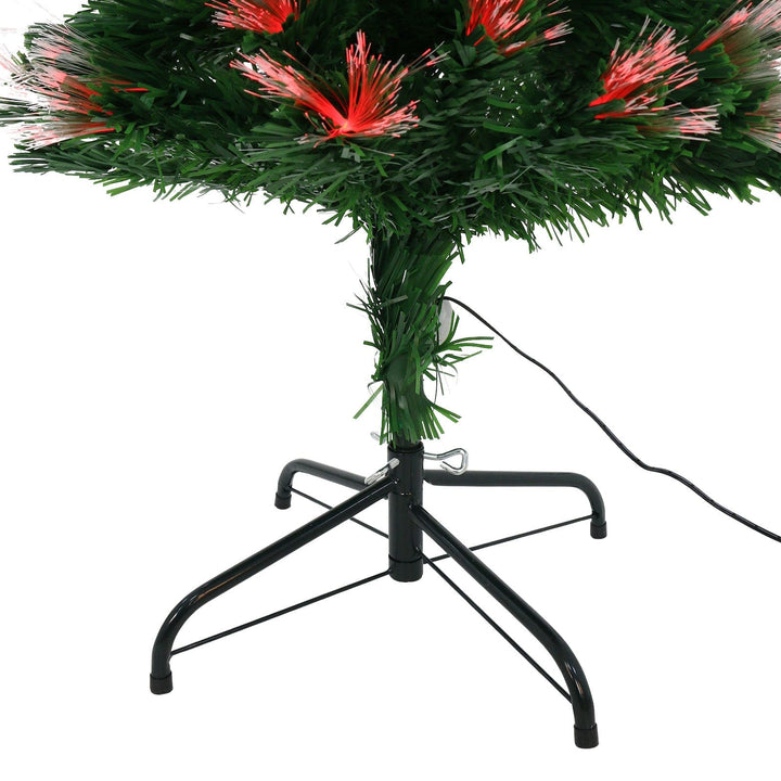 black colour metal christmas tree stand with christmas tree featuring red lights