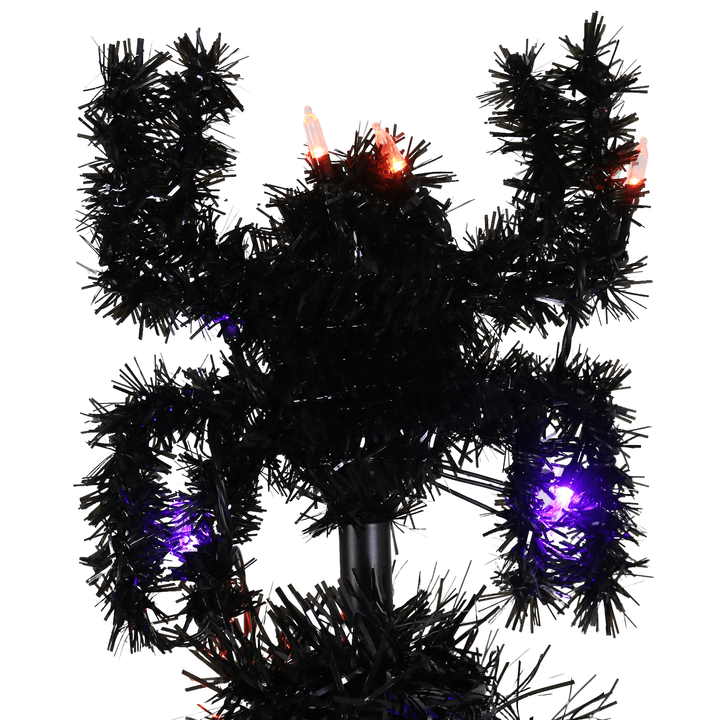 6ft Pop Up Pre-Lit Halloween Tree Tinsel Spider Topper Decoration LED