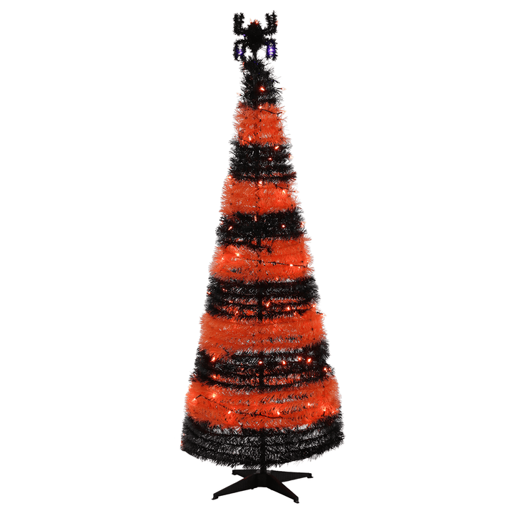 black and orange halloween pop up tree with spider topper