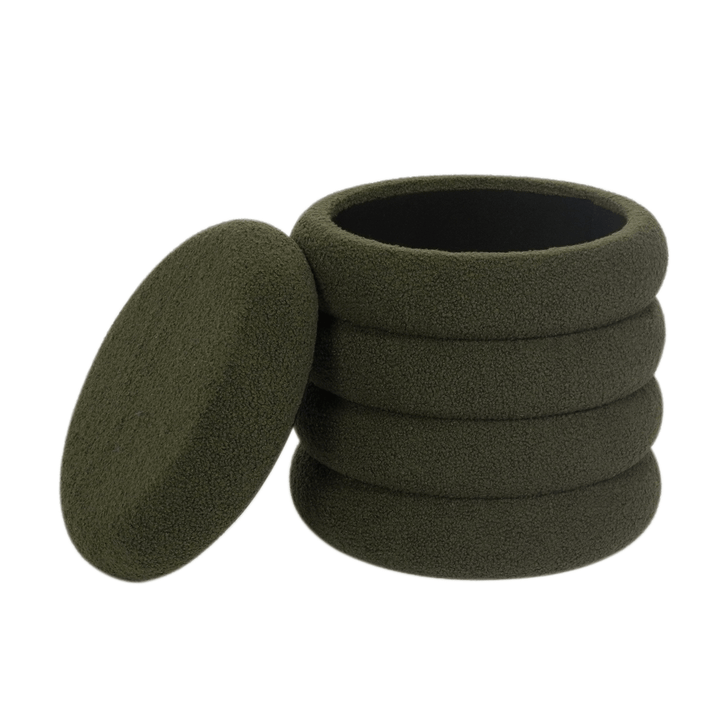Ribbed Storage Stool Ottoman Plush Round Teddy Padded Seat Bedroom