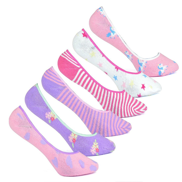 6 Pack Womens Shoe Liners Pattern Footsies Silicon Size 4-7 Unicorn/Floral
