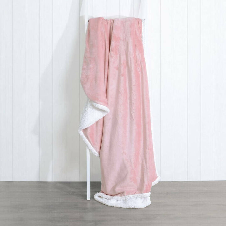 Hodge & Hodge Luxury Sherpa Flannel Blanket 150 x 200cm Light Pink