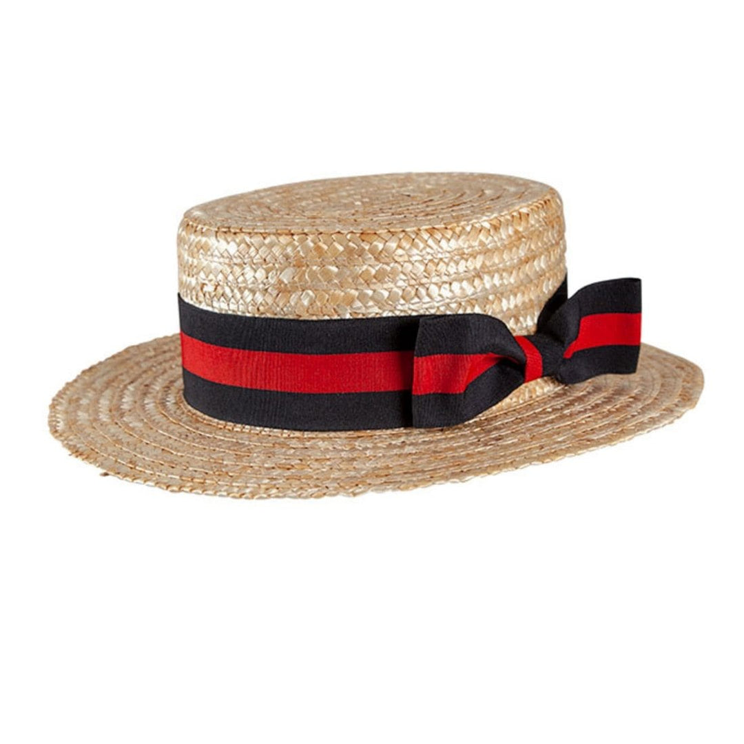 Classic Straw Boater Hat Red Black Band Adult Fancy Dress Party