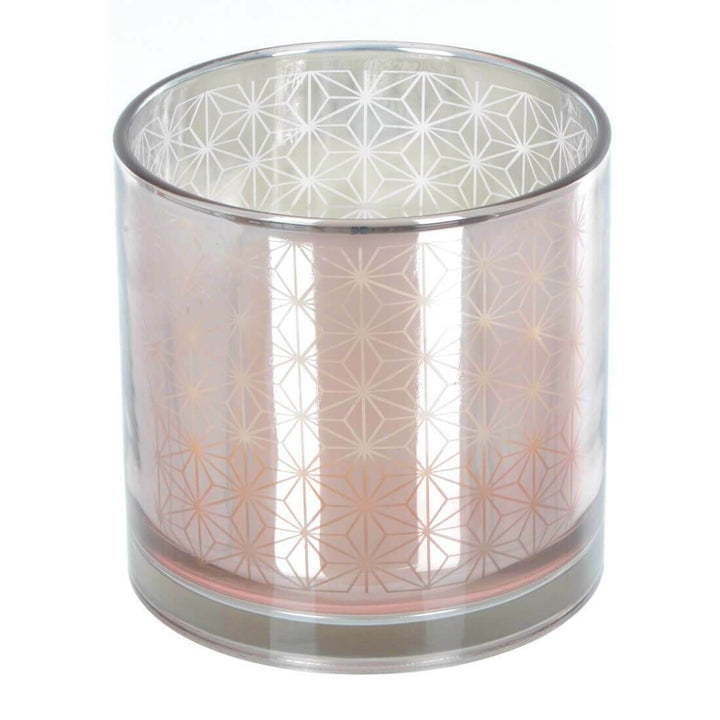Large Unscented Candle Lantern Electroplated Glass Holder 15cm Rose Gold